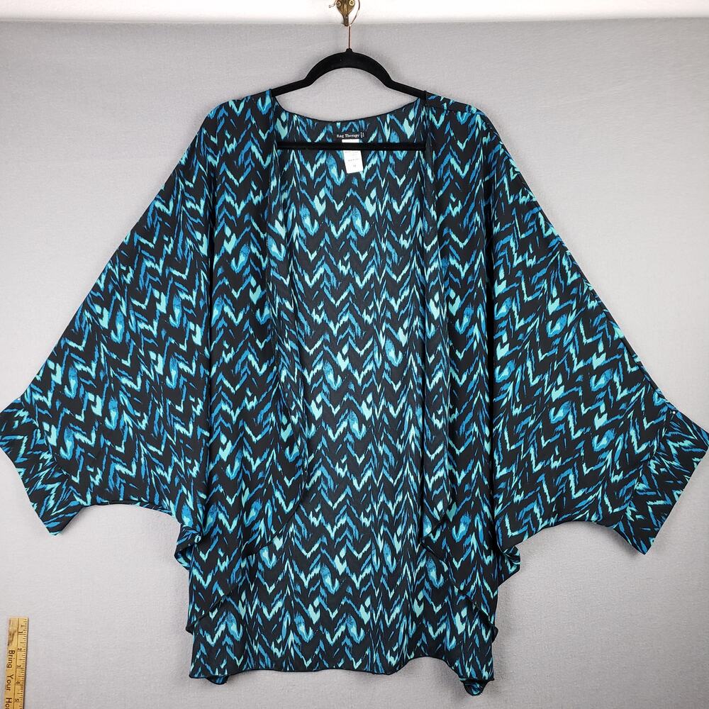 Rag Therapy Size 1X Kimono Layering Top Teal‎ Blue Black Chevron Cowgirl Glam